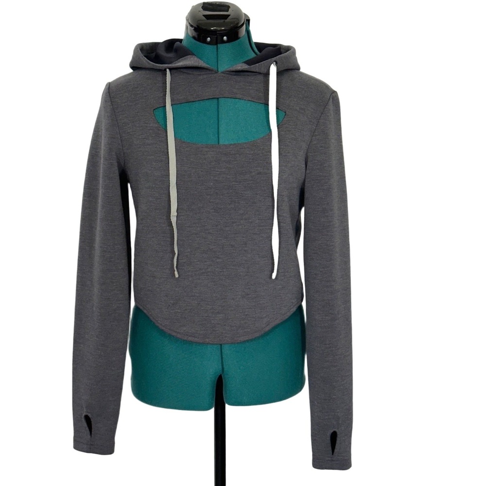 Buffbunny Keyhole Hoodie Cutout Cropped XS Gray Thumbhole Athletic Crossover